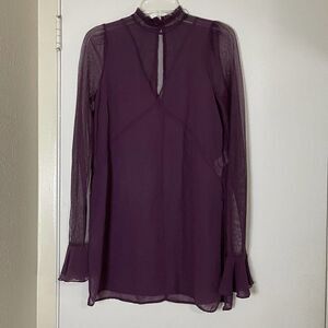 ZARA Purple chiffon sheer long sleeve high neck mini dress size Small